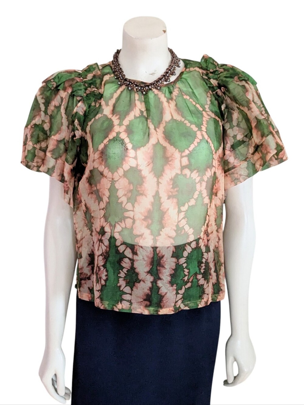 Ulla Johnson Annemarie Serpentine Print Sheer Top Size 6
